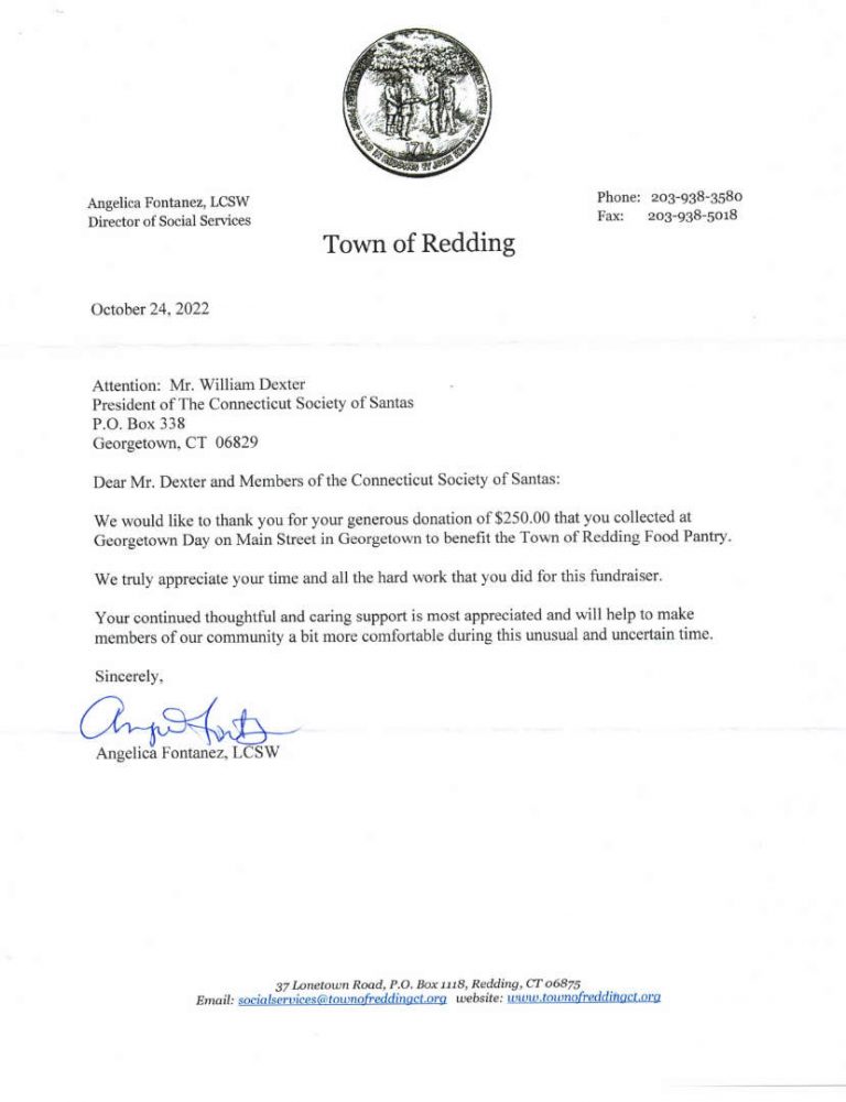 Thank you letter from Redding Food Pantry